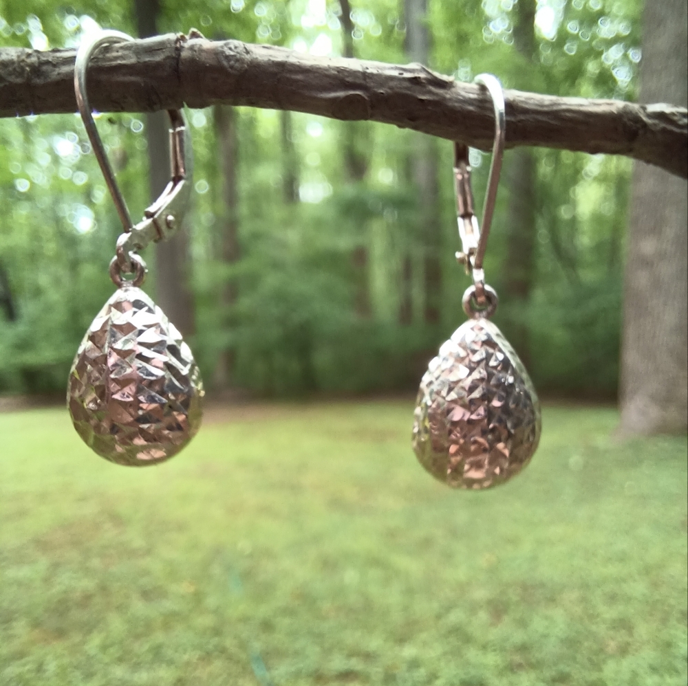 Silver Textured Teardrop Dangle Earrings - Women Jewelry Earrings